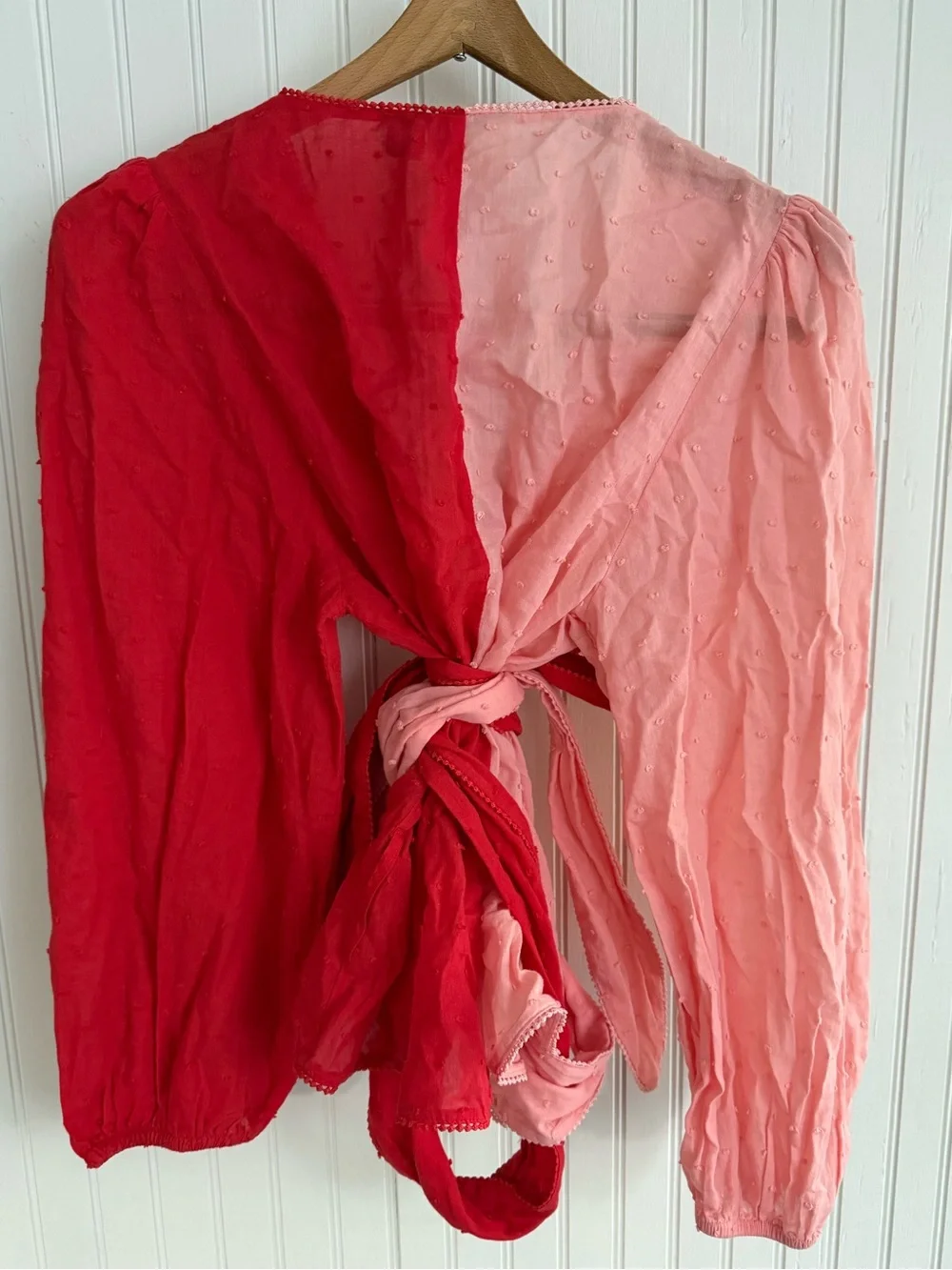 FARM Rio for Anthropologie Pink & Red Colorblock Wrap Blouse Size M